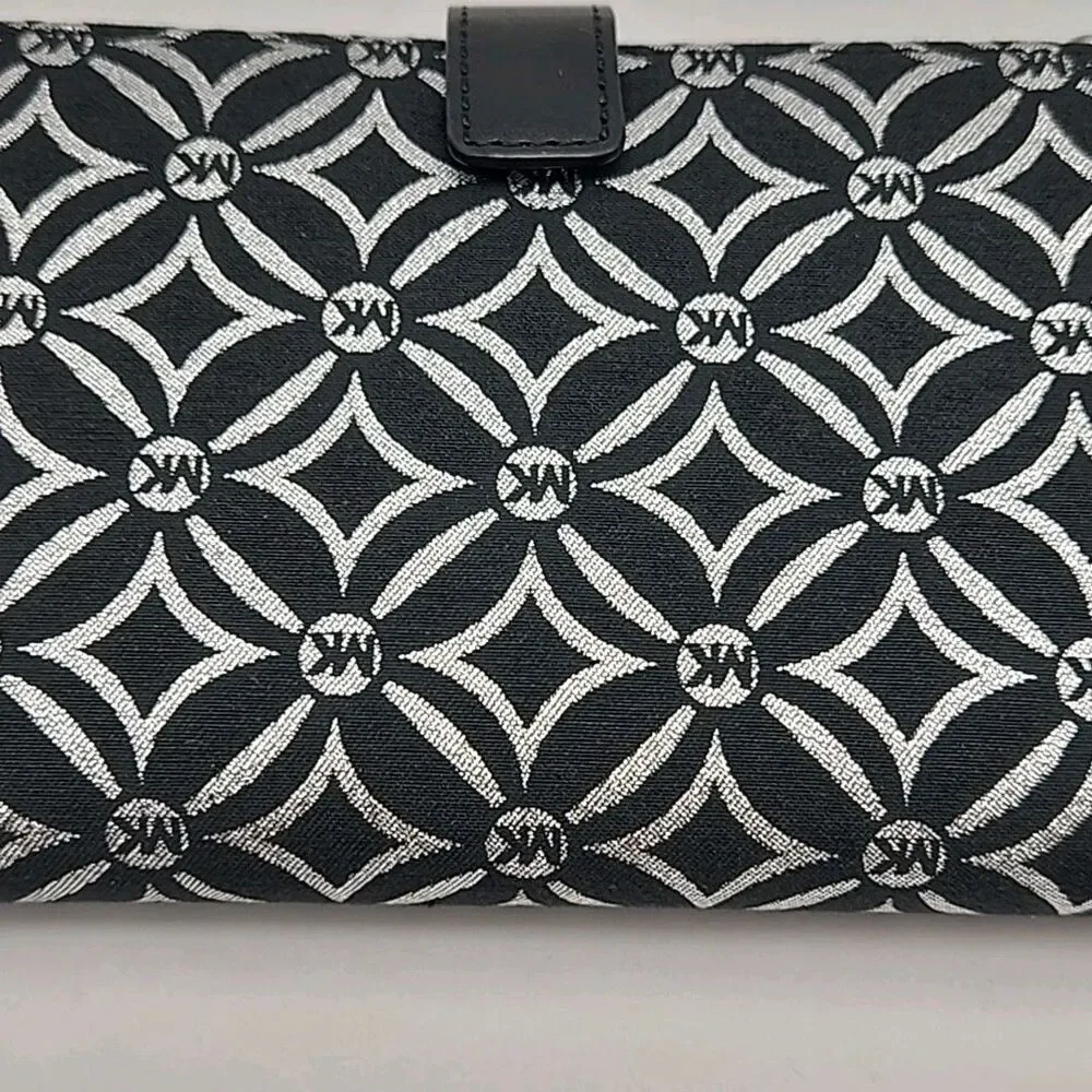 Michael Kors Wristlet Wallet Phone Black Silver Jet Set Double Zip 7.25x4.5